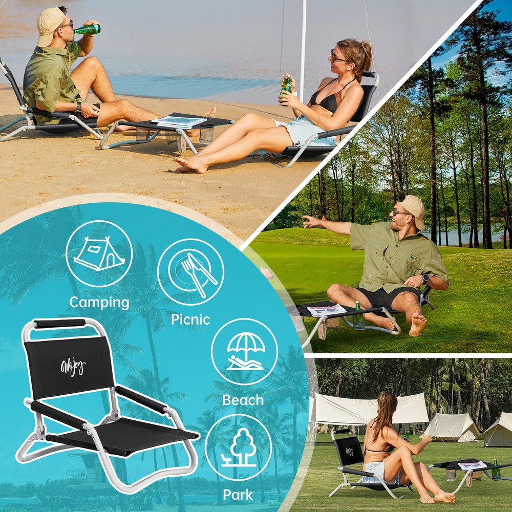 #WEJOY 2 Beach Chairs and Table Set Lightweight & Folding Backpack Beach Chai...