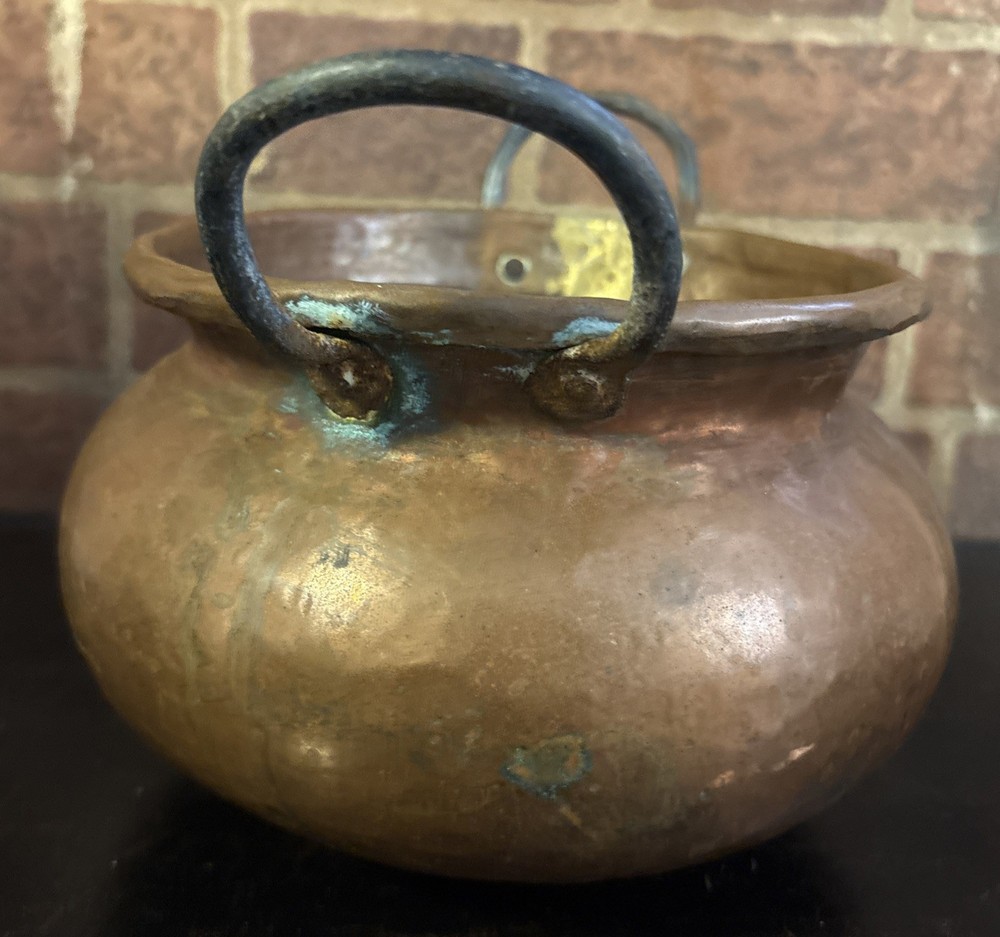 Antique Primitive Copper Cauldron Kettle Pot
