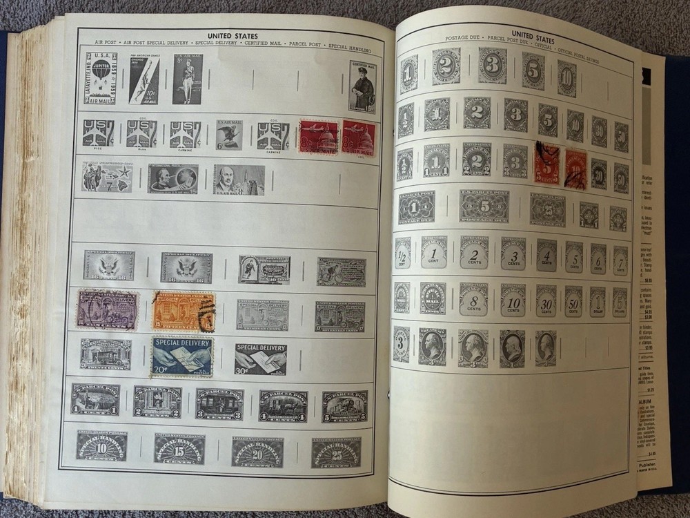 TWO (2) 1966 Ed. STATESMAN DELUXE STAMP ALBUMS W/SOME STAMPS~BOTH IN GREAT COND.