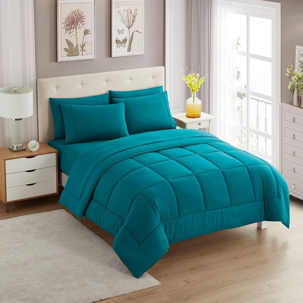 5 Piece Comforter Set Bag Solid Color All Season Soft Down Alternative Blanket