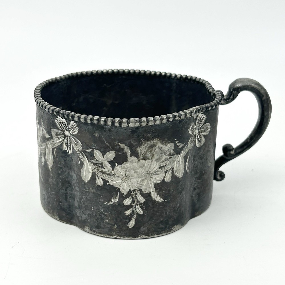 Antique Rockford Silver Plate Quatrefoil Etched Small Cup #3211