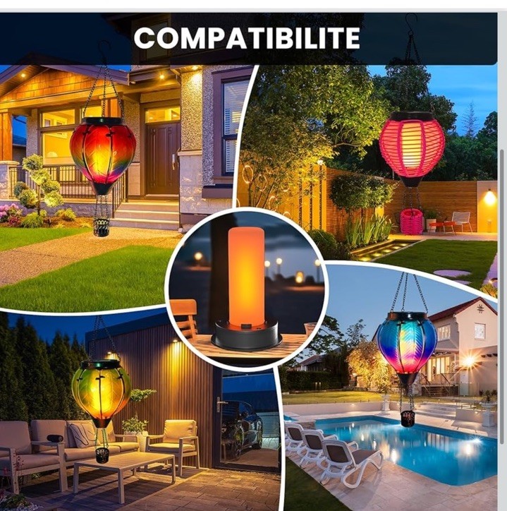 2 Pack Solar Light Replacement Tops with Flickering Flame, Waterproof LED Solar