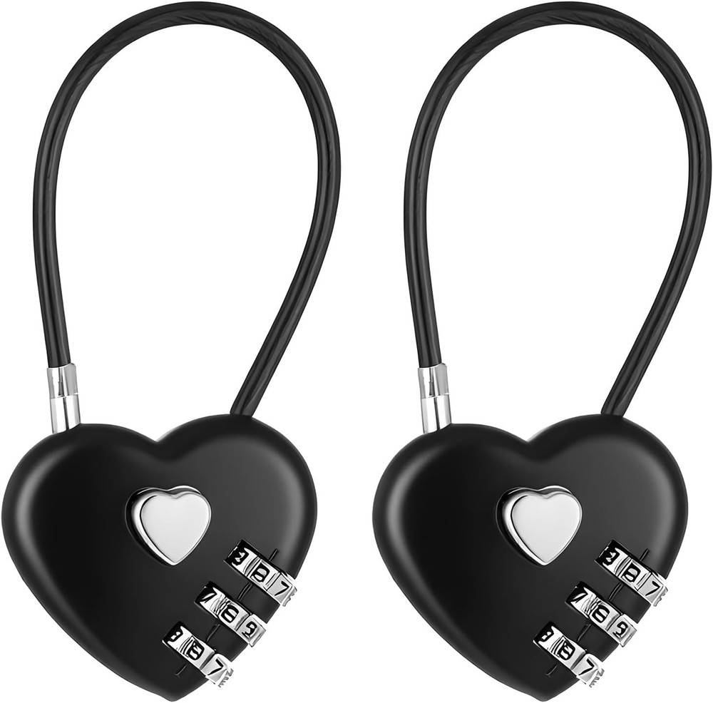 2 PCS 3 Digit Combination Padlock Heart Combination Locks Cute Combo Cable Lock