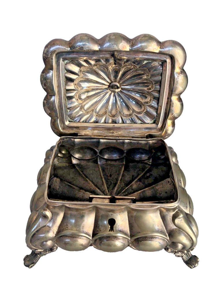 Antique Silver Plated Brass Sugar Box