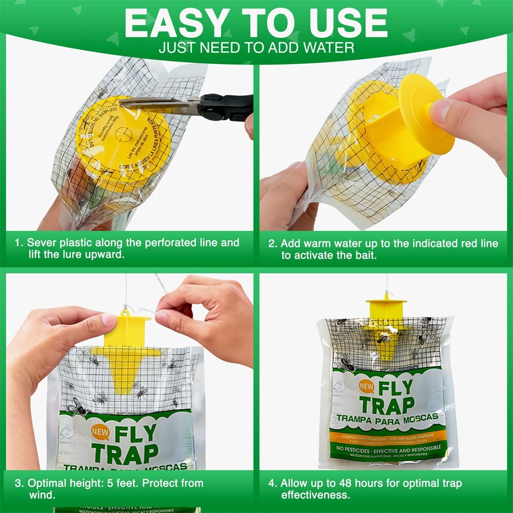10 Pack Outdoor Hanging Fly Traps - Disposable, Effective Bug Control