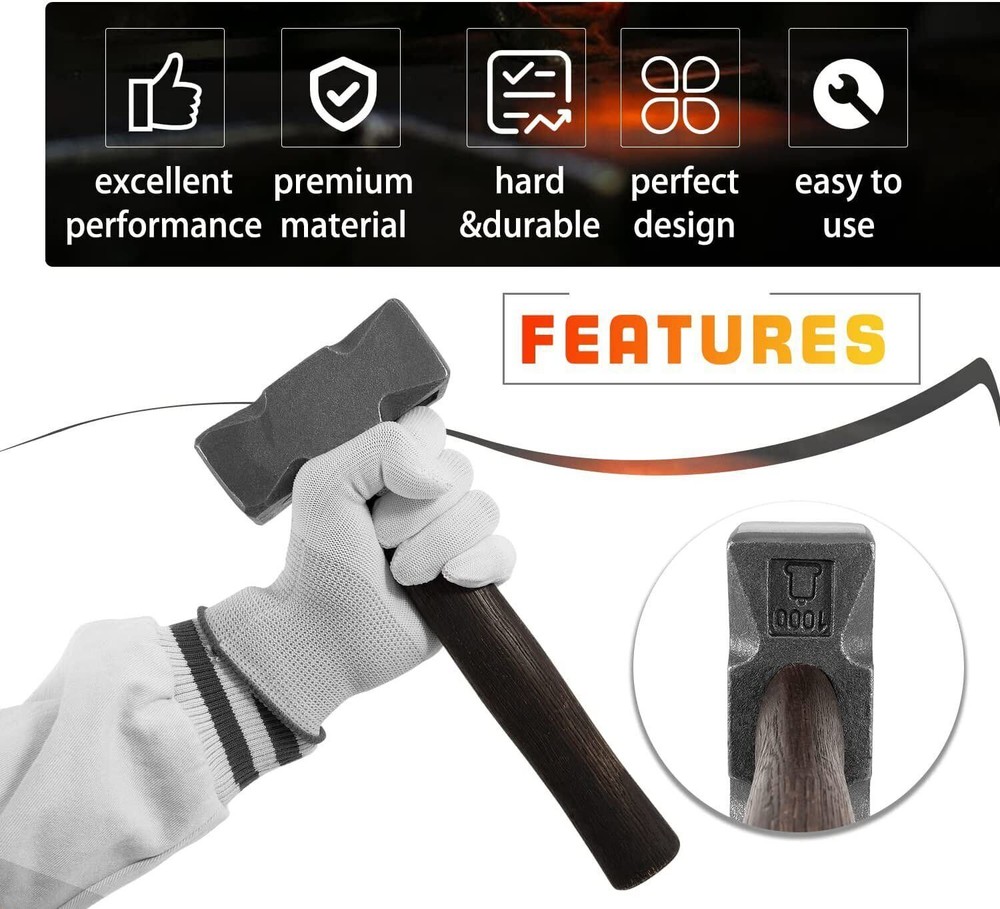 2.2LB Forging Square Hammer w/ Double Faces for Farrier Bladesmithing Blacksmith