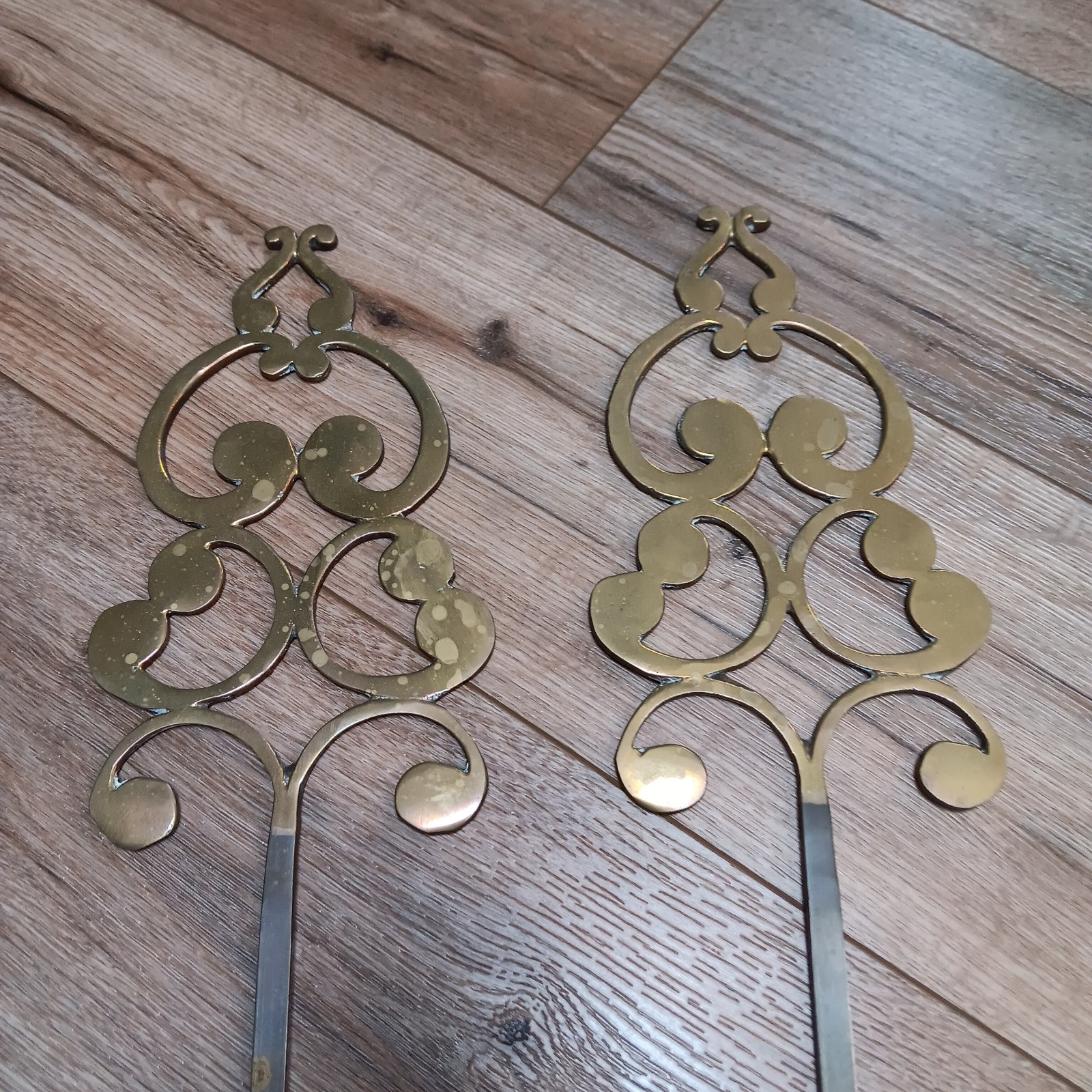 Set Of 2 Lg Vintage Brass Candle Holder 20” Wall Sconces Key Hole Scroll Design