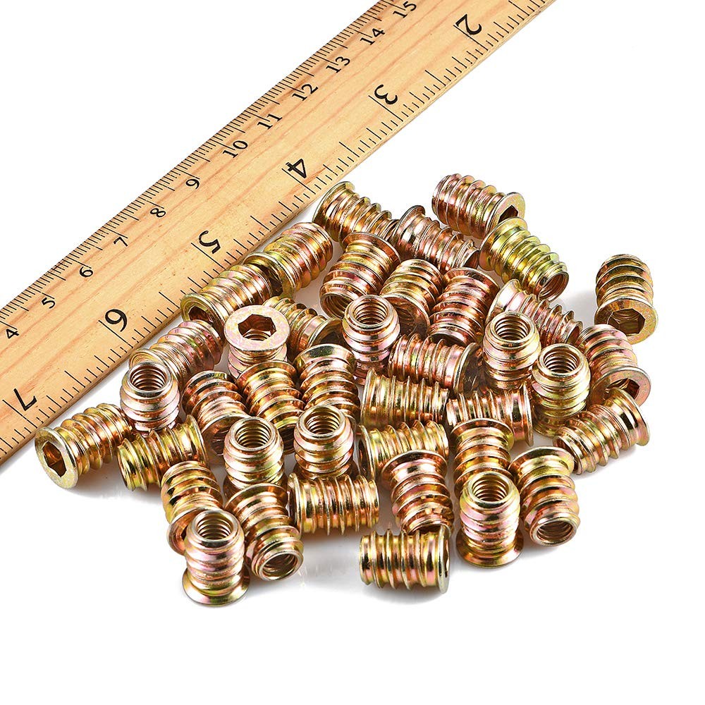 80pcs 1/4-20 Threaded Insert Nuts Wood 15mm Kit w/ Drill Bit & Hex Key