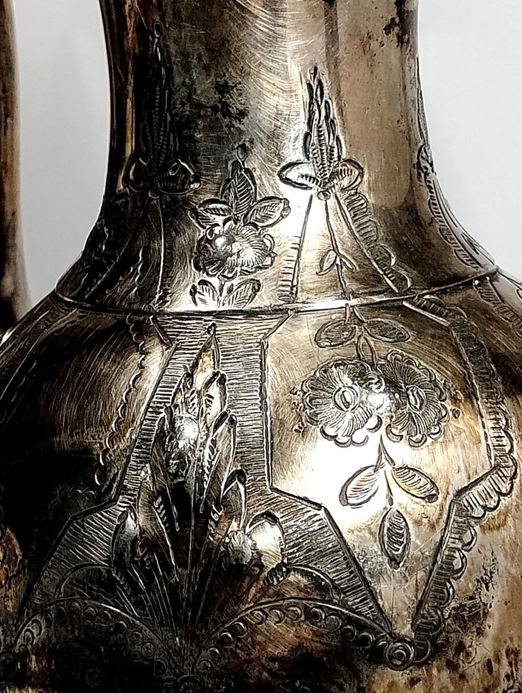 Old Vintage Ornate Silver Plated Teapot Tarnished Engraved Unique Designs