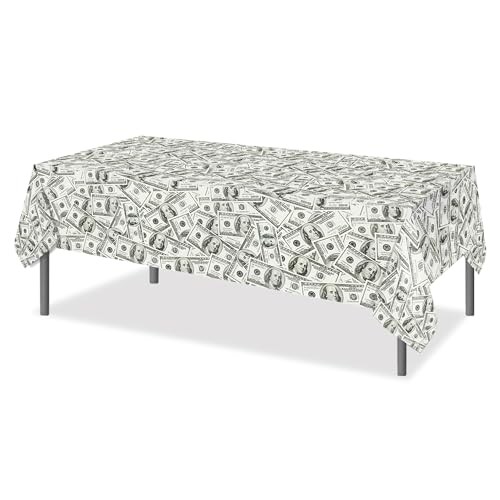2 PCS Dollar Party Tablecloths, 87" Lx51 W Rectangular Plastic Table Covers,