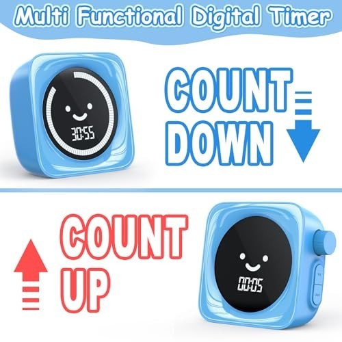 Cute Digital Visual Timer for Kids - 99 Minute Countdown & Count Up Timer, 2-Pac