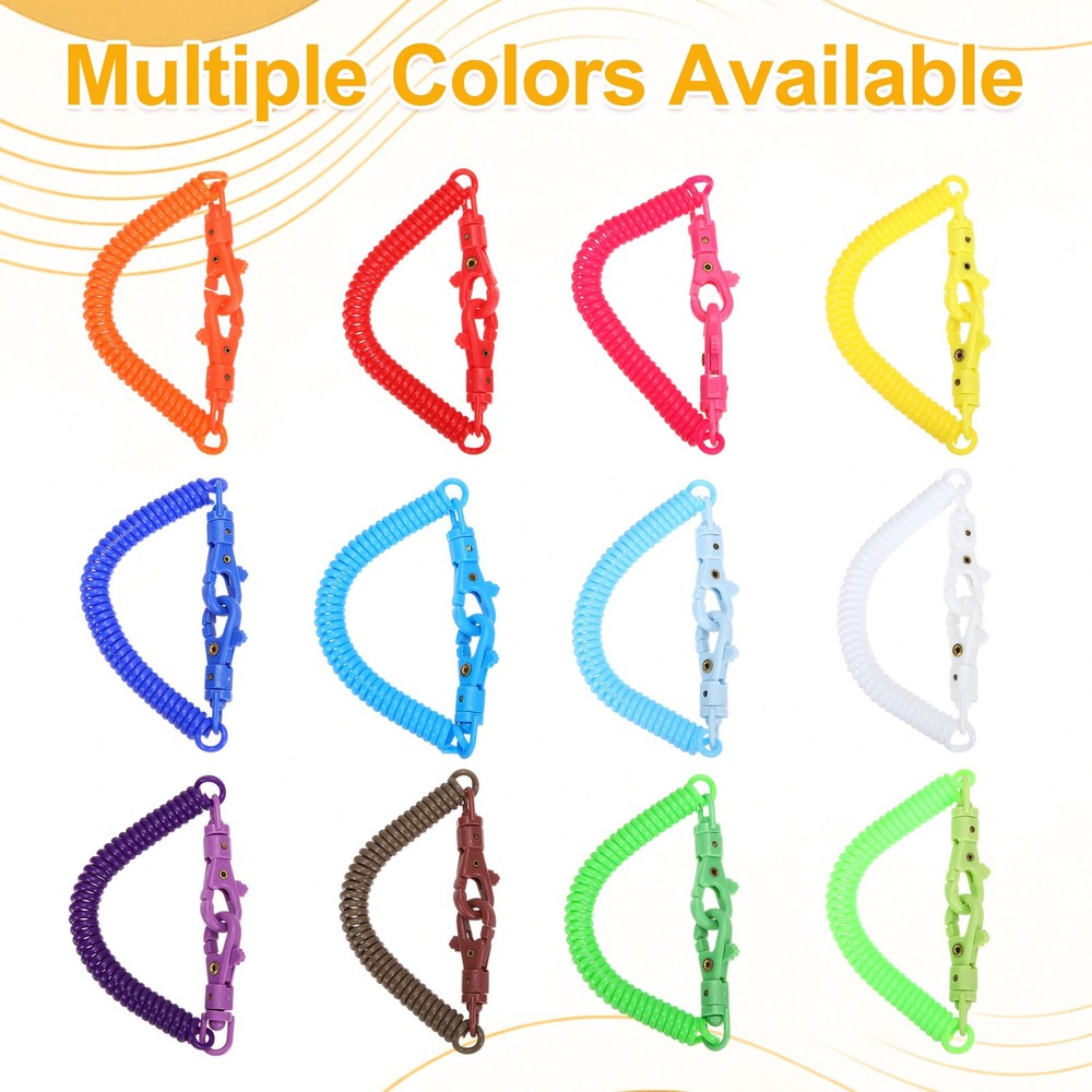 Retractable Coil Keychain W Double Plastic Clasp, (7.9", Dark Green)(3Pcs)