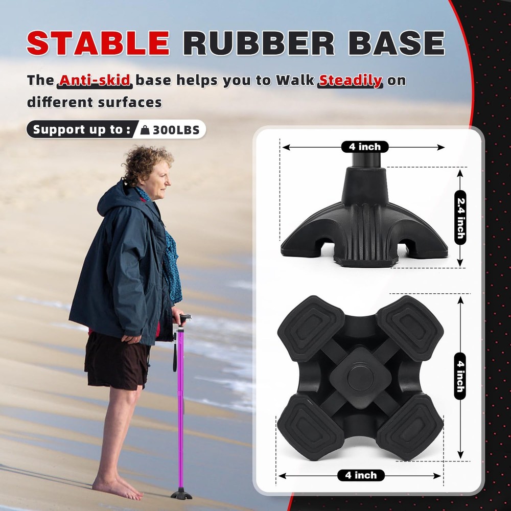 Folding Walking Cane with Two Led Lights for Elderly Solid Base Adjustable Wa...