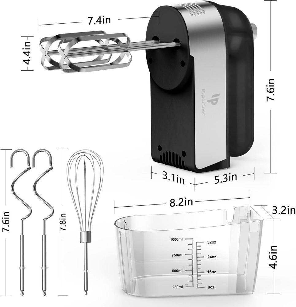 Compact Stainless Steel Hand Mixer - 5 Speeds, Eject Button & Storage Case