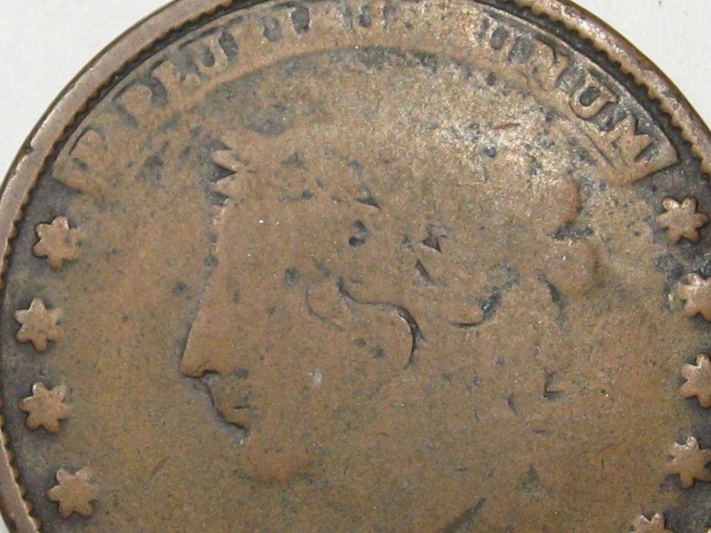 1837 US Hard-Times Token: One Cent (Rotated Reverse). #10