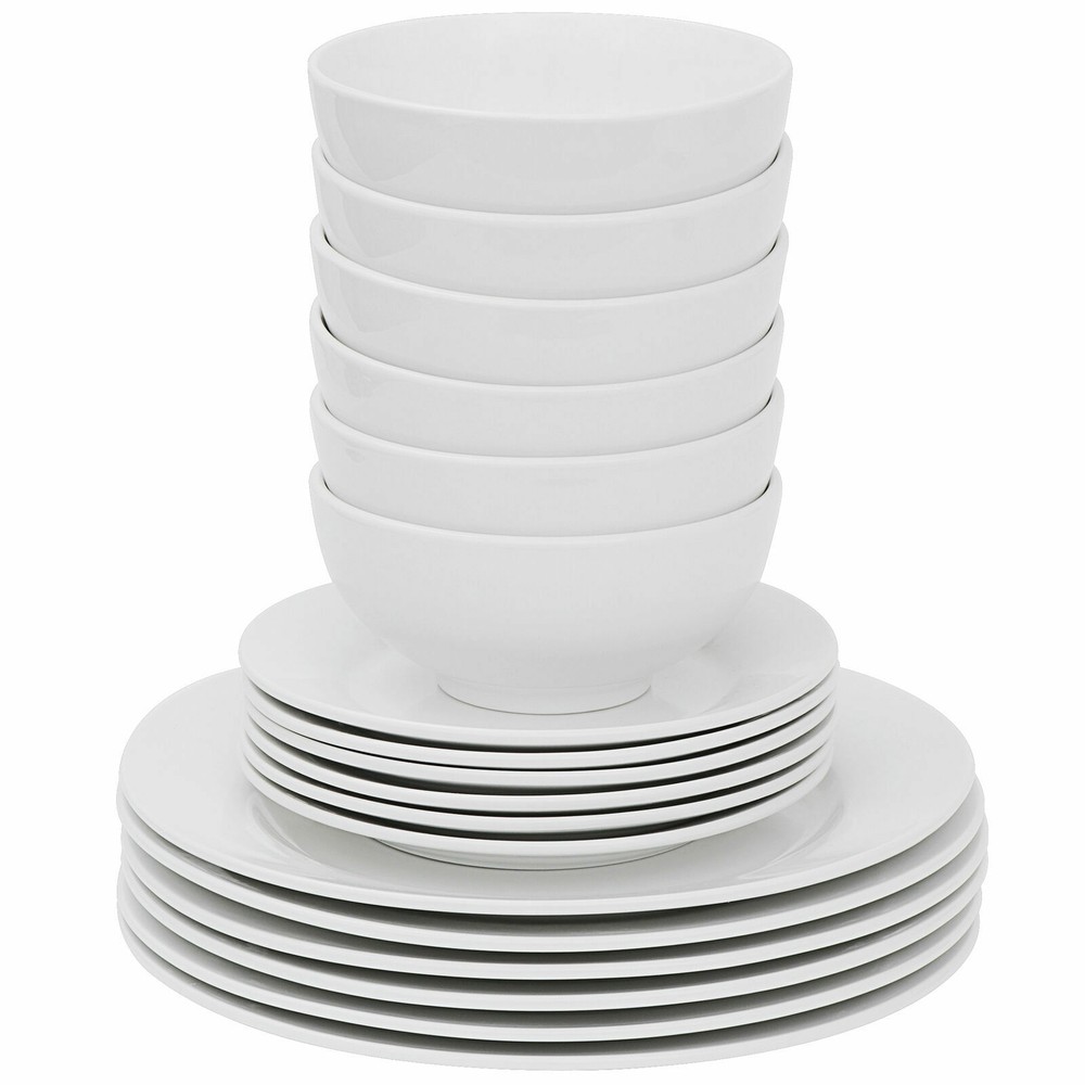 18-Piece Dinnerware Set Round Dinner Plate Dish Service White Dinner Service Set