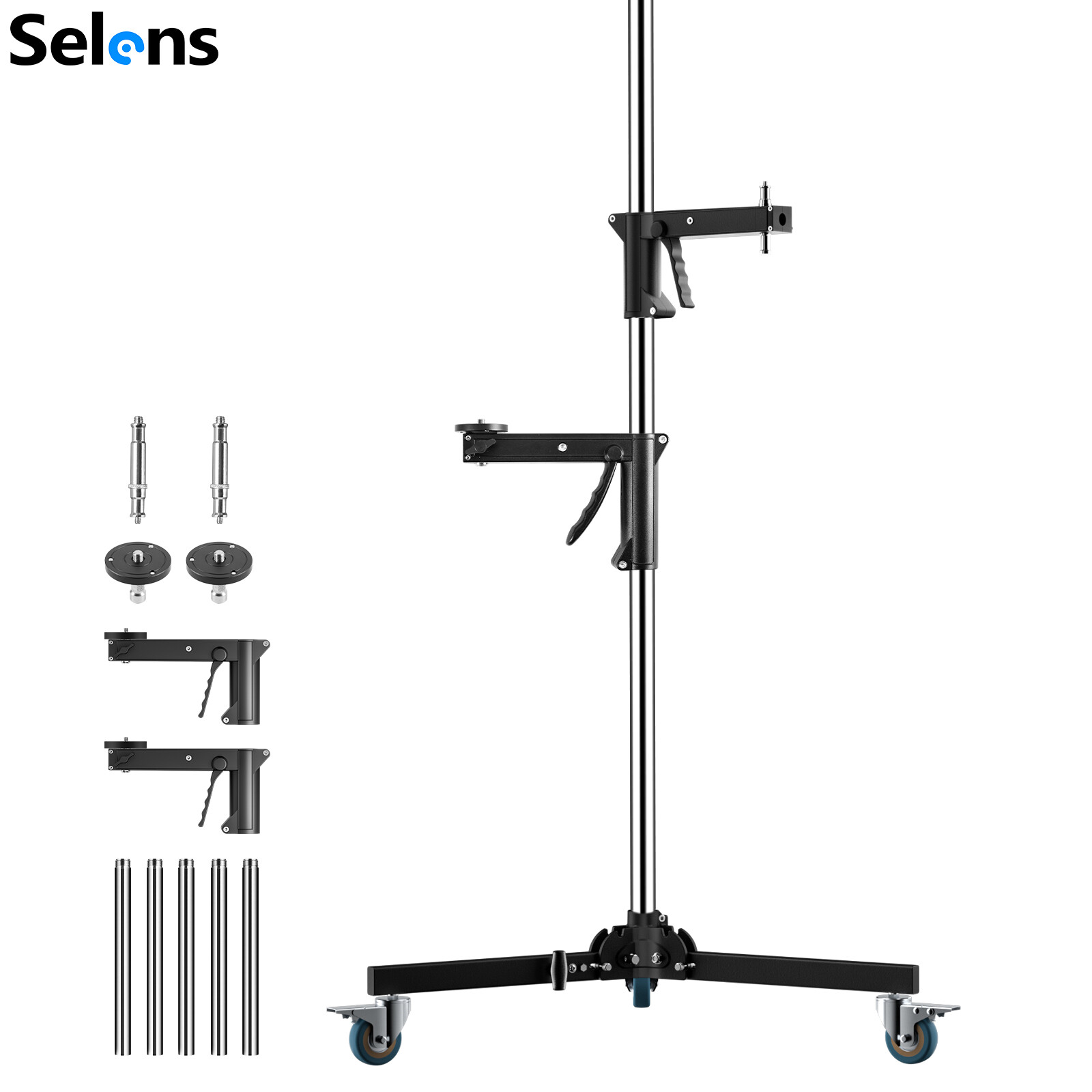 Selens 8ft Wheeled Heavy Duty Light Stand Tripod Studio Photography Pistol Grip
