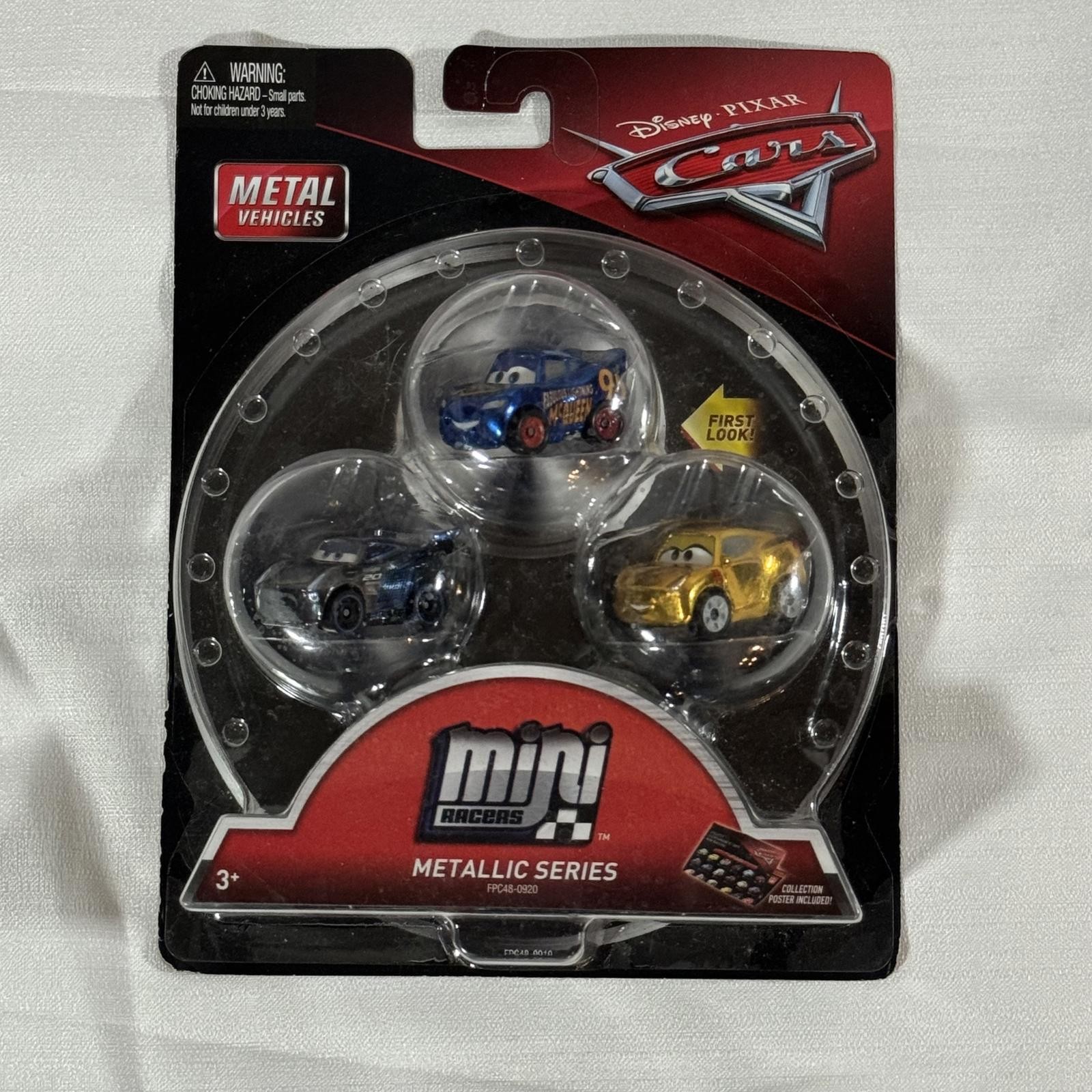 Disney Pixar Cars Mini Racers Metallic Series 3 Pack McQueen Diecast Mattel