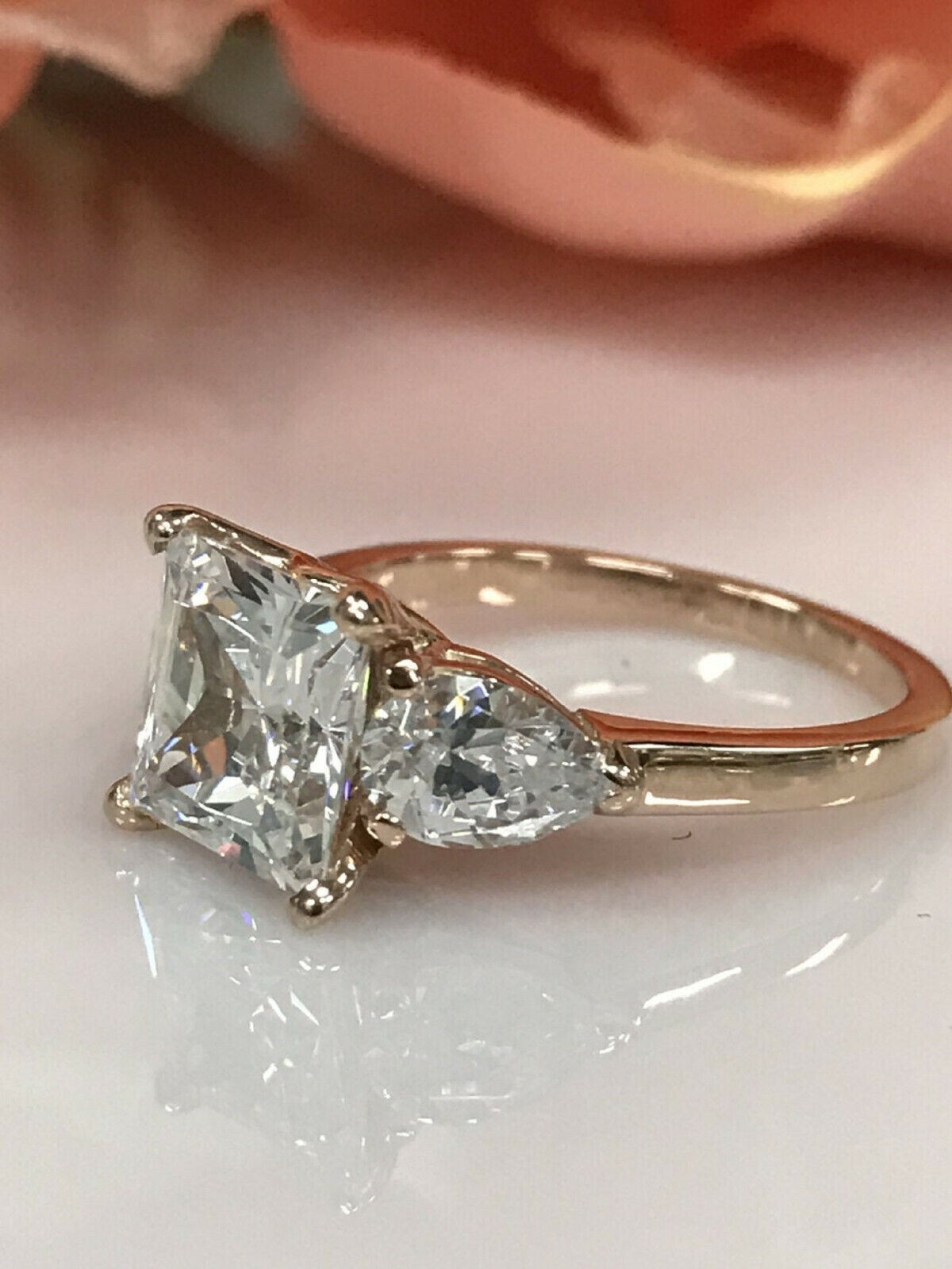 4.00 Ct Princess Cut Moissanite Three Stone Engagement Ring 14K Yellow Gold