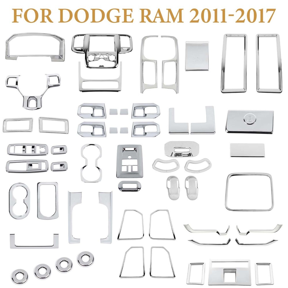 Triple Chrome For Dodge RAM 1500 10-17 Interior Console Full Set Kit Cover Trim