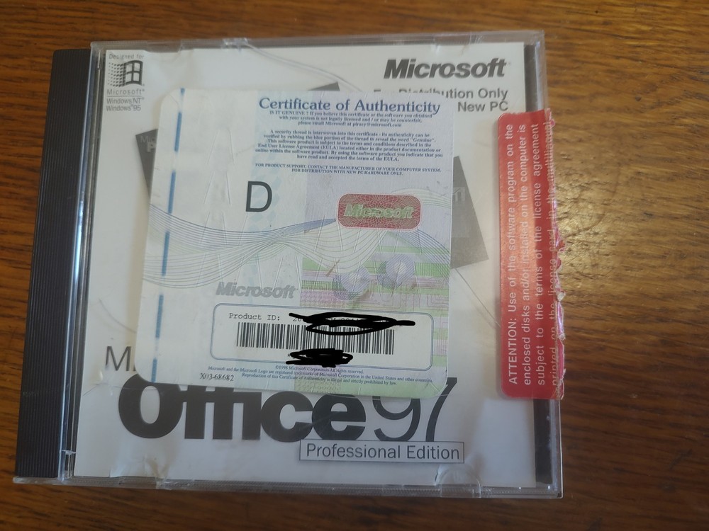 microsoft office 97 professional edition for distribution with new pc