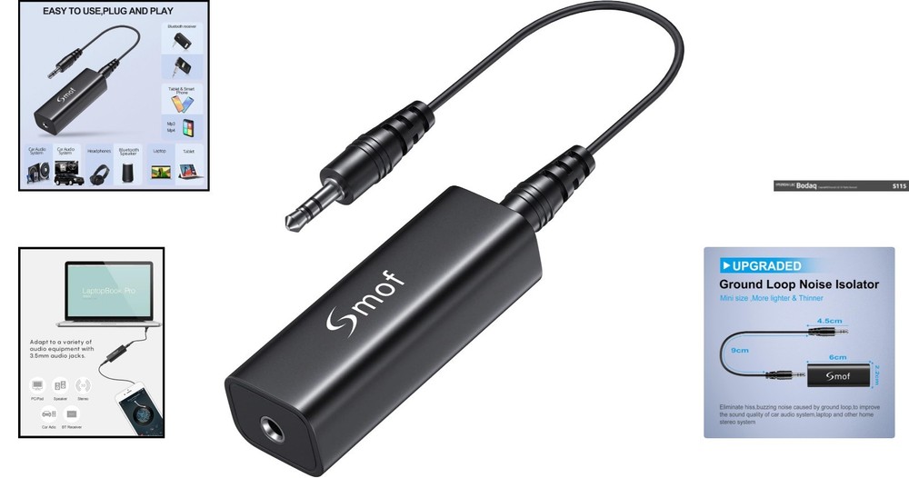 Upgraded Ground Loop Noise Isolator with 3.5mm Cable for Quiet Audio Experience