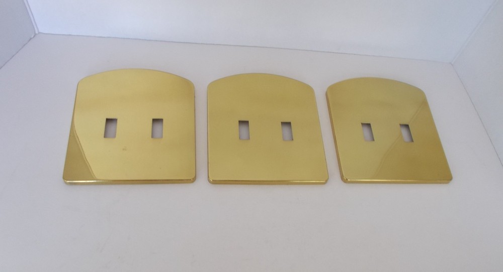 VINTAGE BRASS DOUBLE LIGHT- SWITCH WALL- PLATES, 3 ITEMS