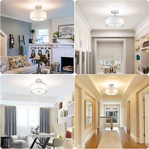 3-Light Semi Flush Mount Ceiling Light Fixture, Drum Light with 12inch White