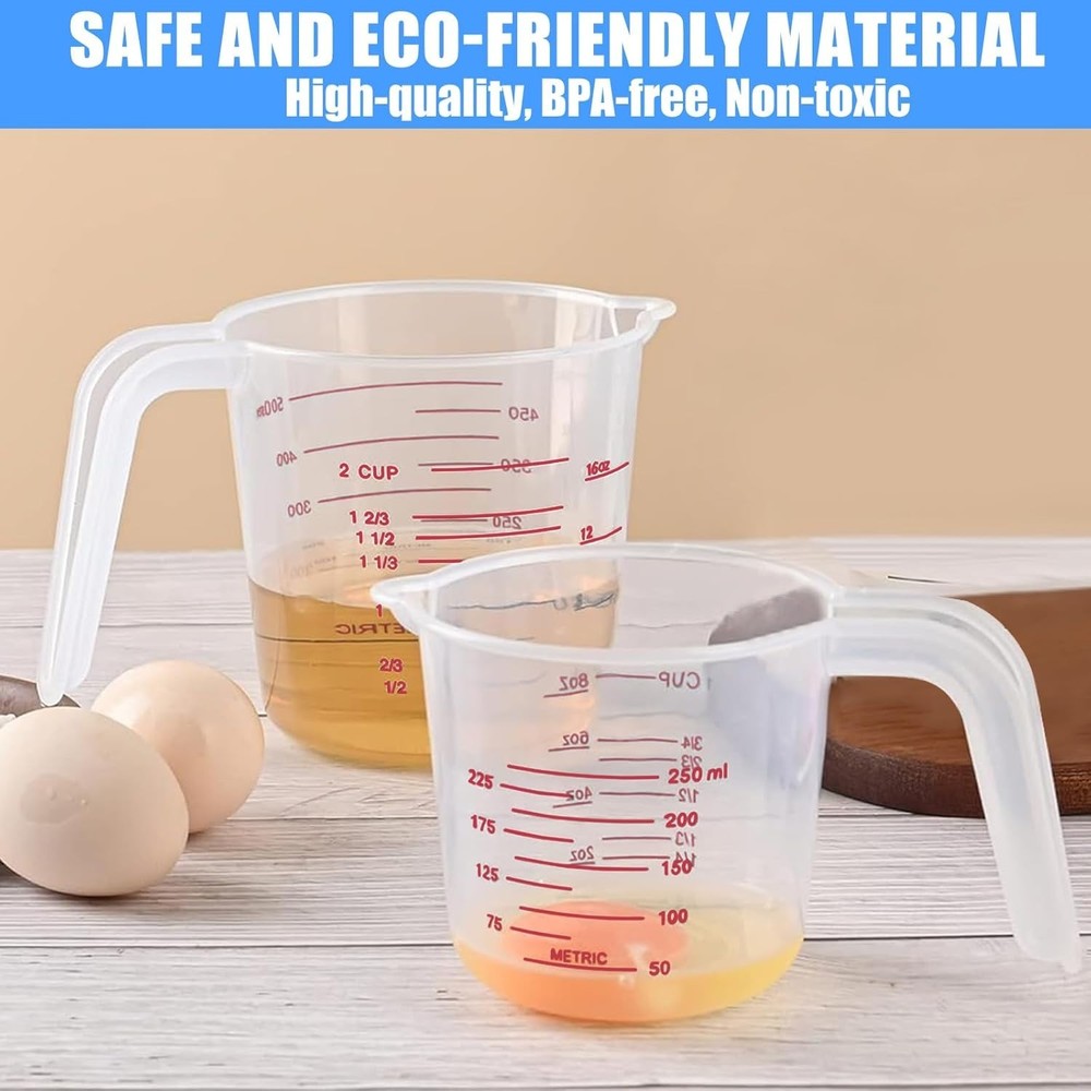 2 Pack Measuring Cup Set, Includes 250Ml (1-Cup), and 500Ml (2-Cup) Plastic Liqu