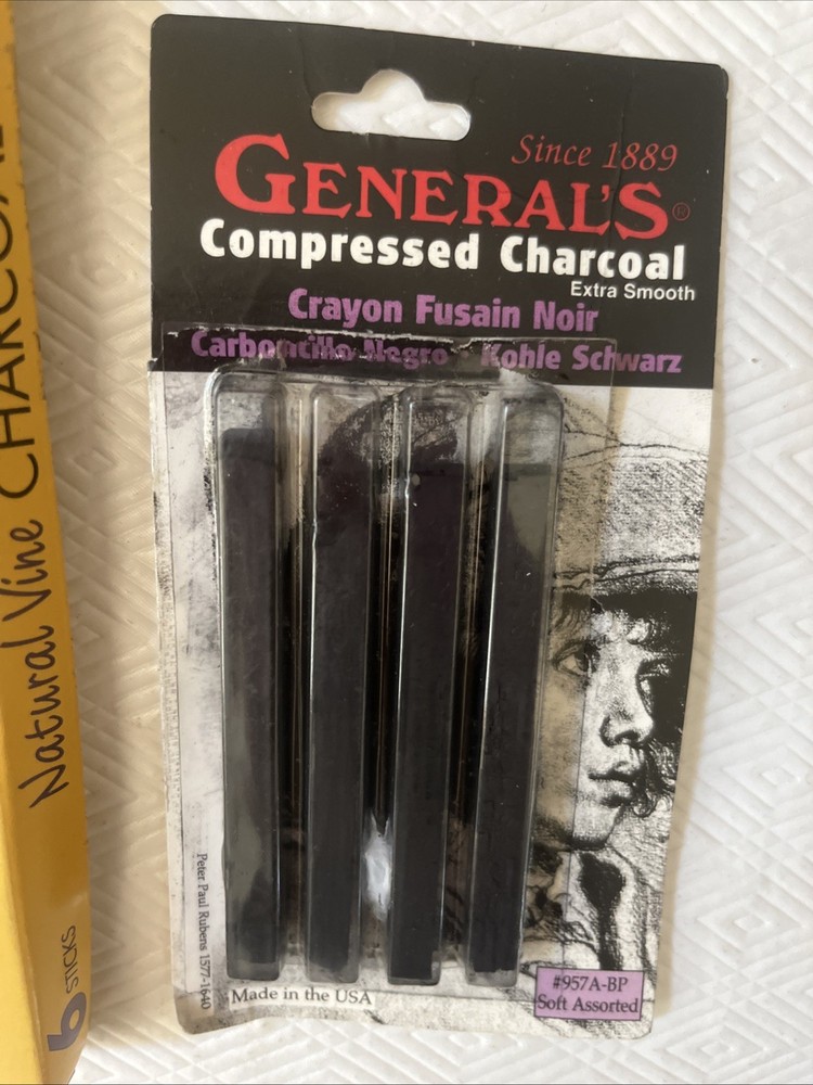 General 4 Soft Compressed Charcoal Set + Vine Charcoal Soft, Medium & Hard
