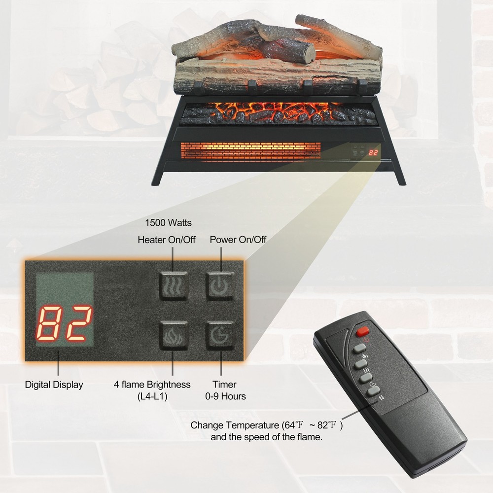 23in 3D Flame Insert Electric Fireplace Heater with Remote Control & Timer 1500W