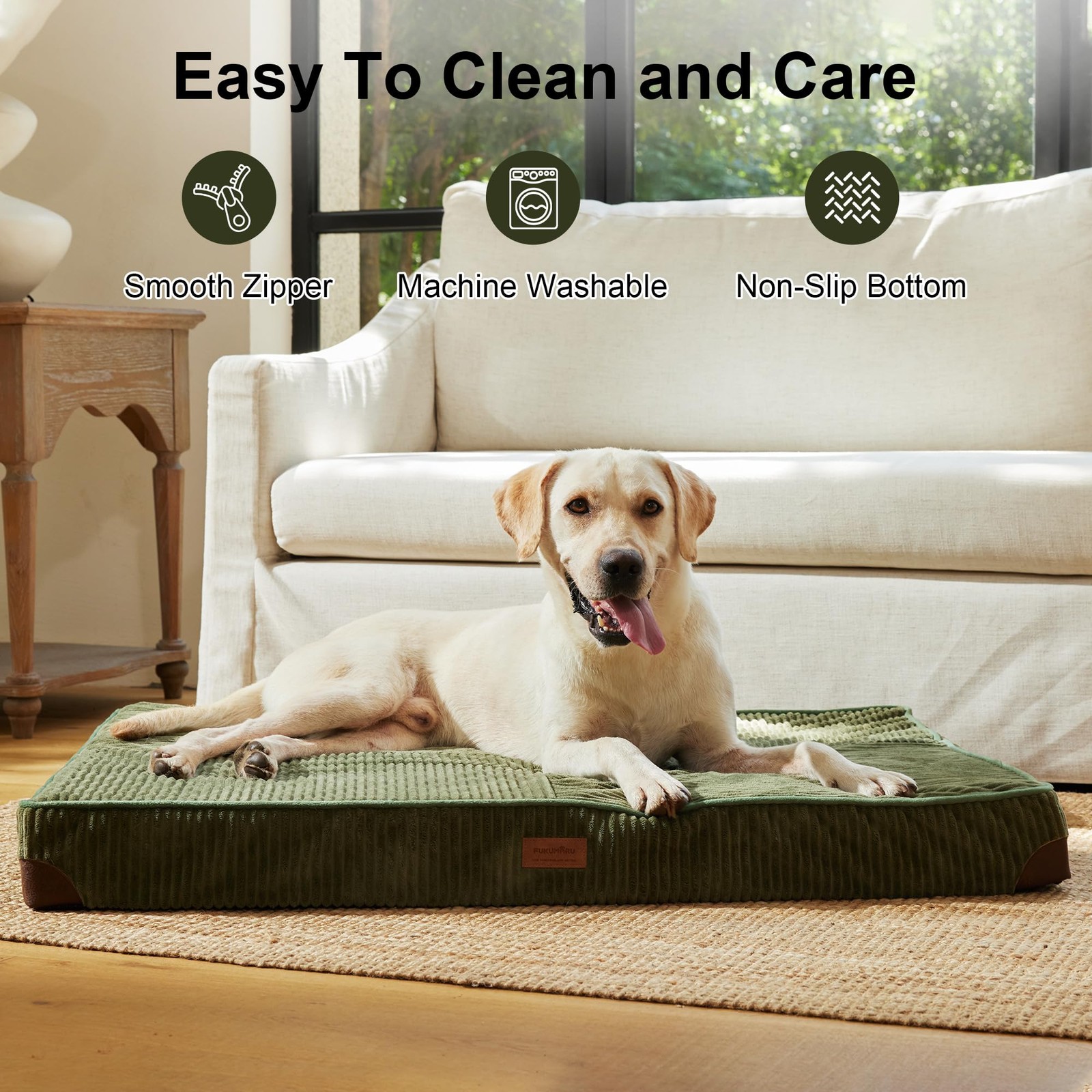 FUKUMARU Dog Bed Thickened Corduroy Orthopedic Beds with Washable Cover, Large