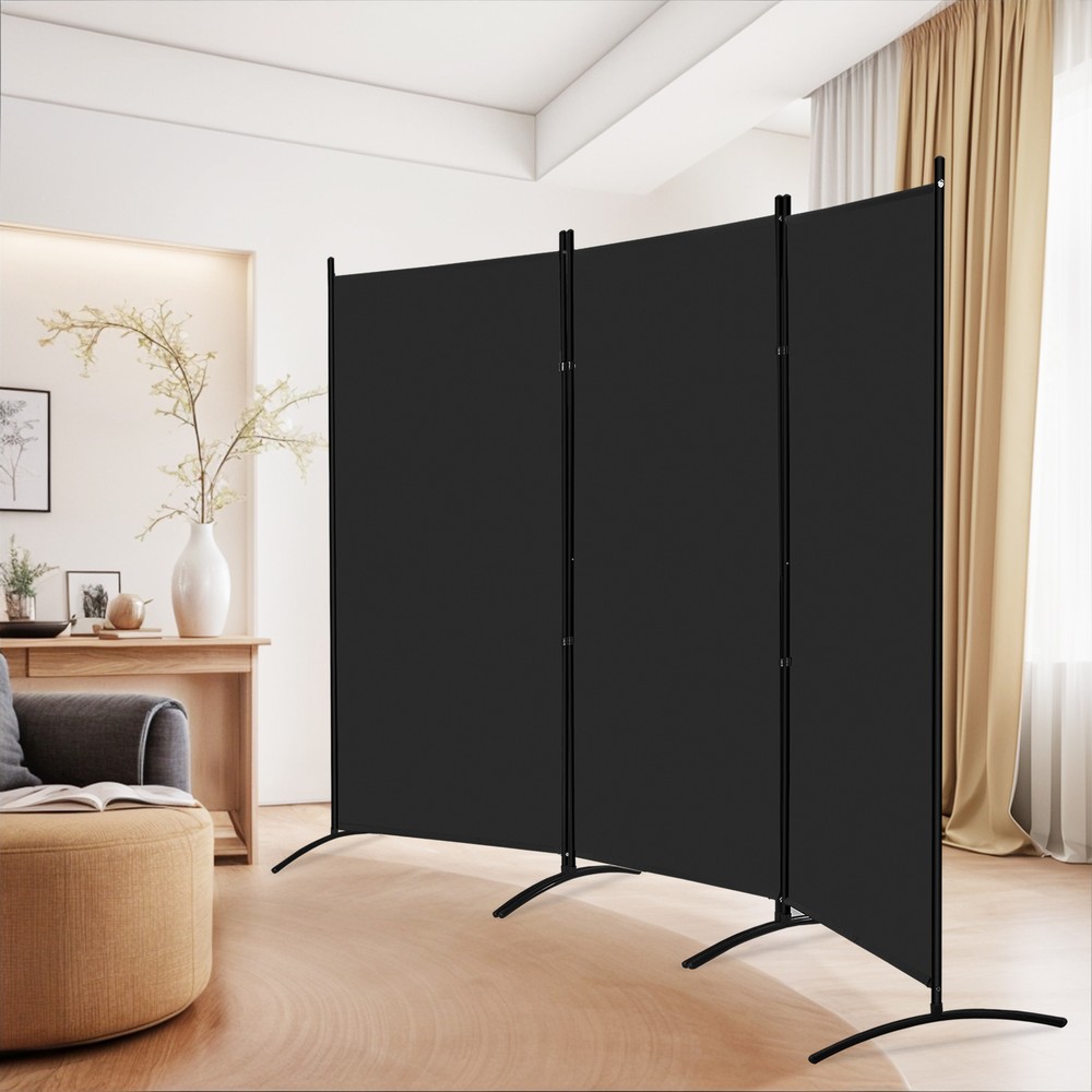 3 Panel Room Divider Black Folding Privacy Panel Screens for Office Separation