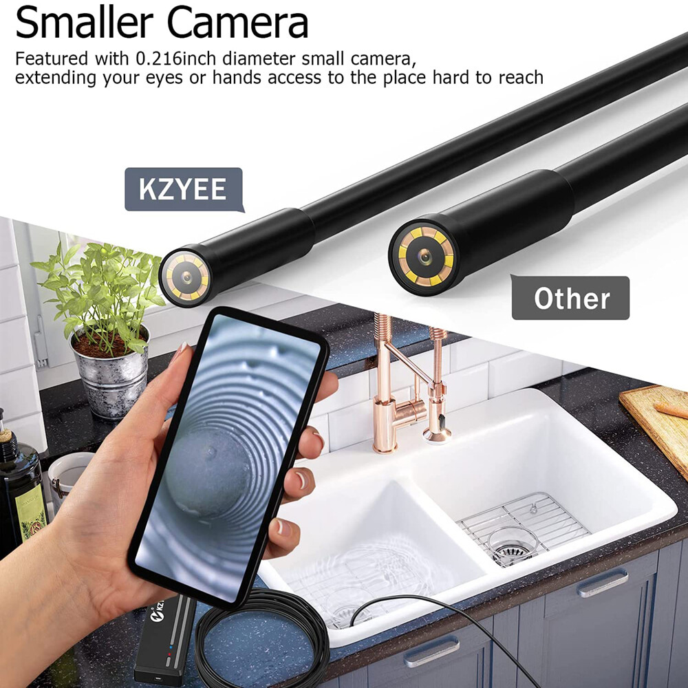 32.8FT Wireless Endoscope Borescope Semi-rigid Cable Inspection Camera 6 LED