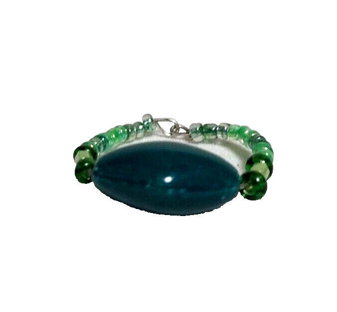 HANDCRAFTED BOHO STYLE MULTI-GREEN BEADED RING SIZE 7