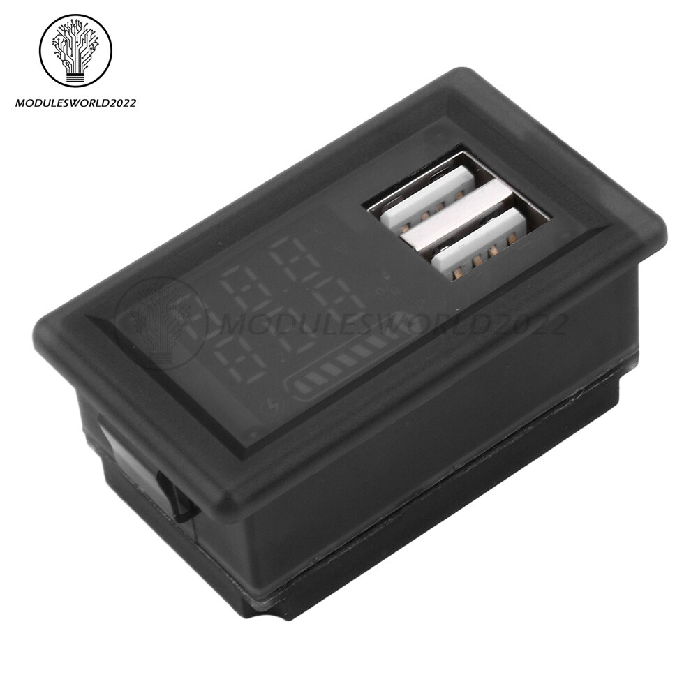 DC9-24V Battery Capacity Indicator USB Type-C LED Dual Digital Car Voltmeter