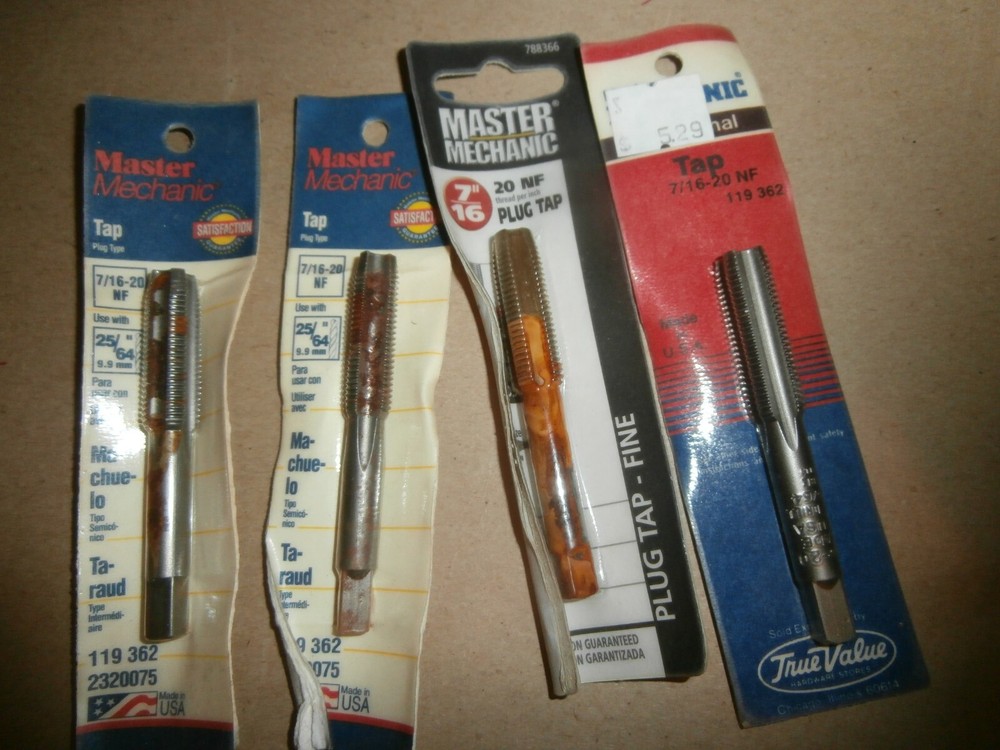 4 New Master Mechanic 7/16" 20NF  Plug Bolt Taps