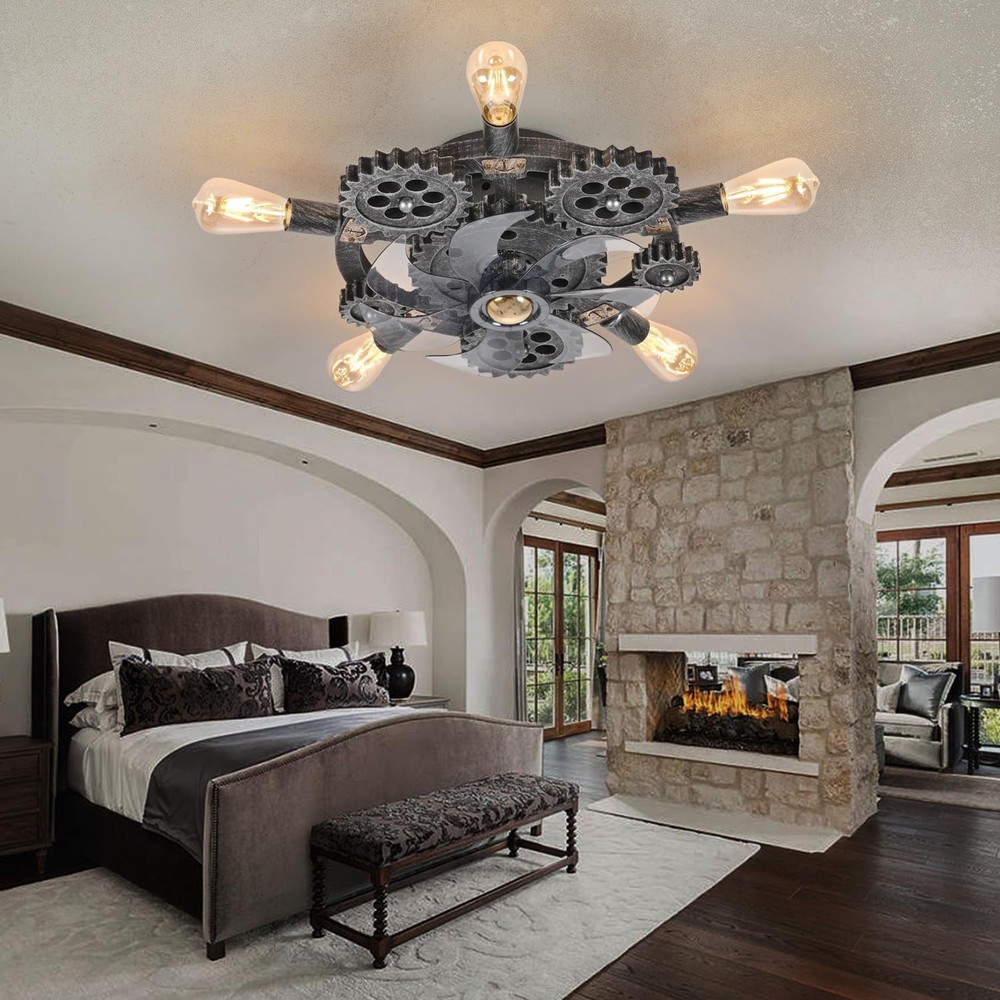 20 Inch Steampunk Ceiling Fan with Light Remote