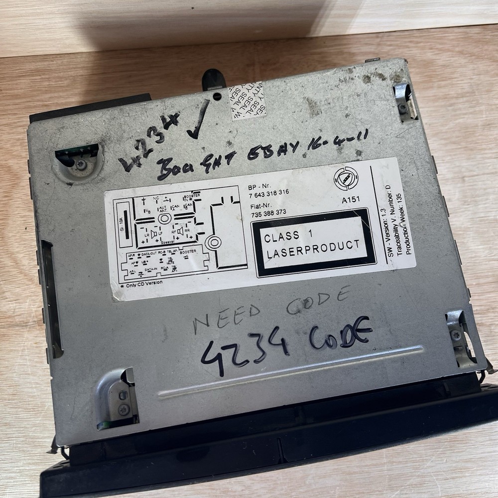 Fiat Doblo Head Unit Radio Player Control Module Becker 735388373 W CODE WORKING