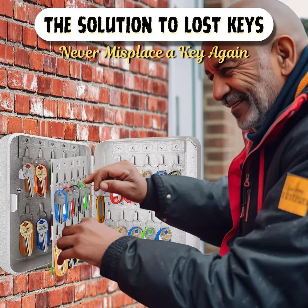 Wall-Mount Key Box Organizer - 40 Capacity Lock Box with Code Security