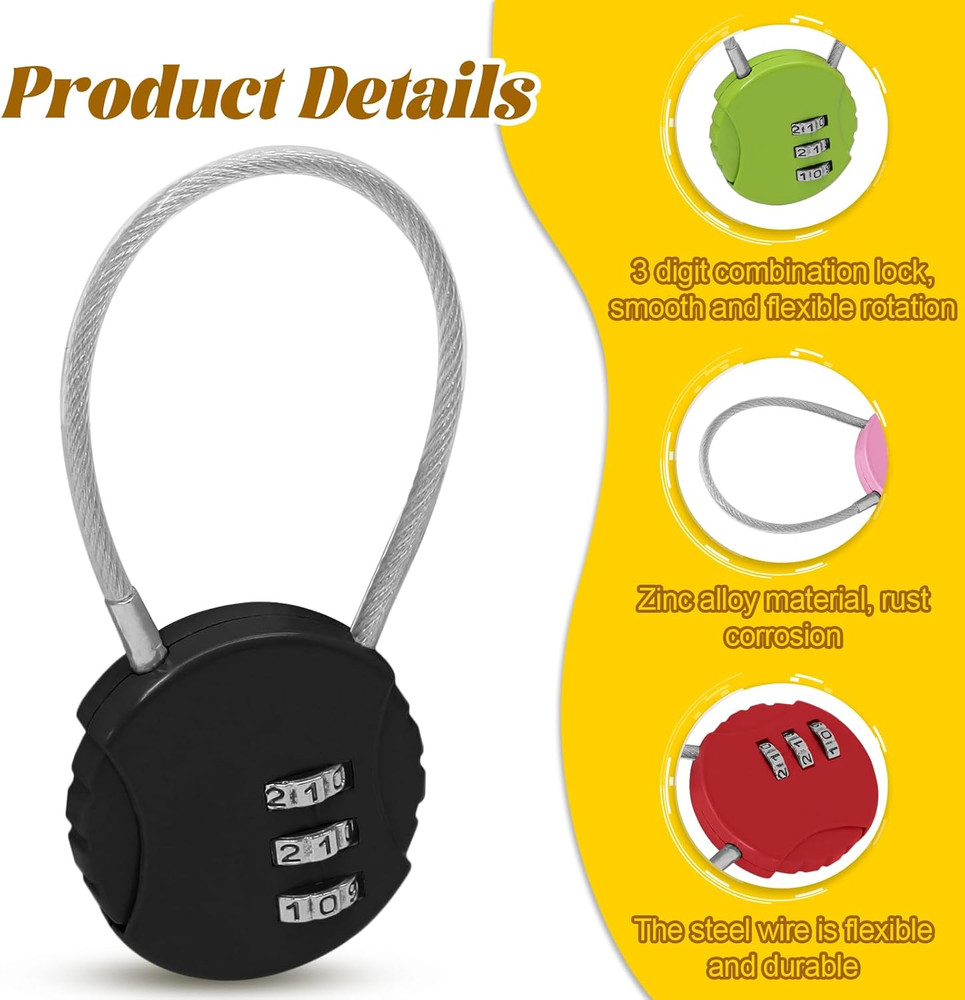 6 Pack 3 Digit Combination Lock - Outdoor Waterproof Padlock - Mini Combinati...