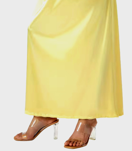 New Gorgeous Feminine Yellow Satin Lace Hem Long Half Slip Plus XL NEW