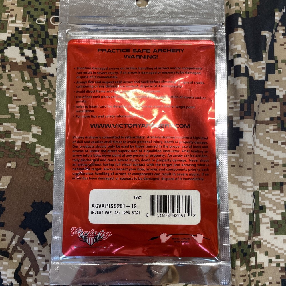 Victory Archery Elite Arrow Components Insert VAP .281 ID Stainless 12 Pack