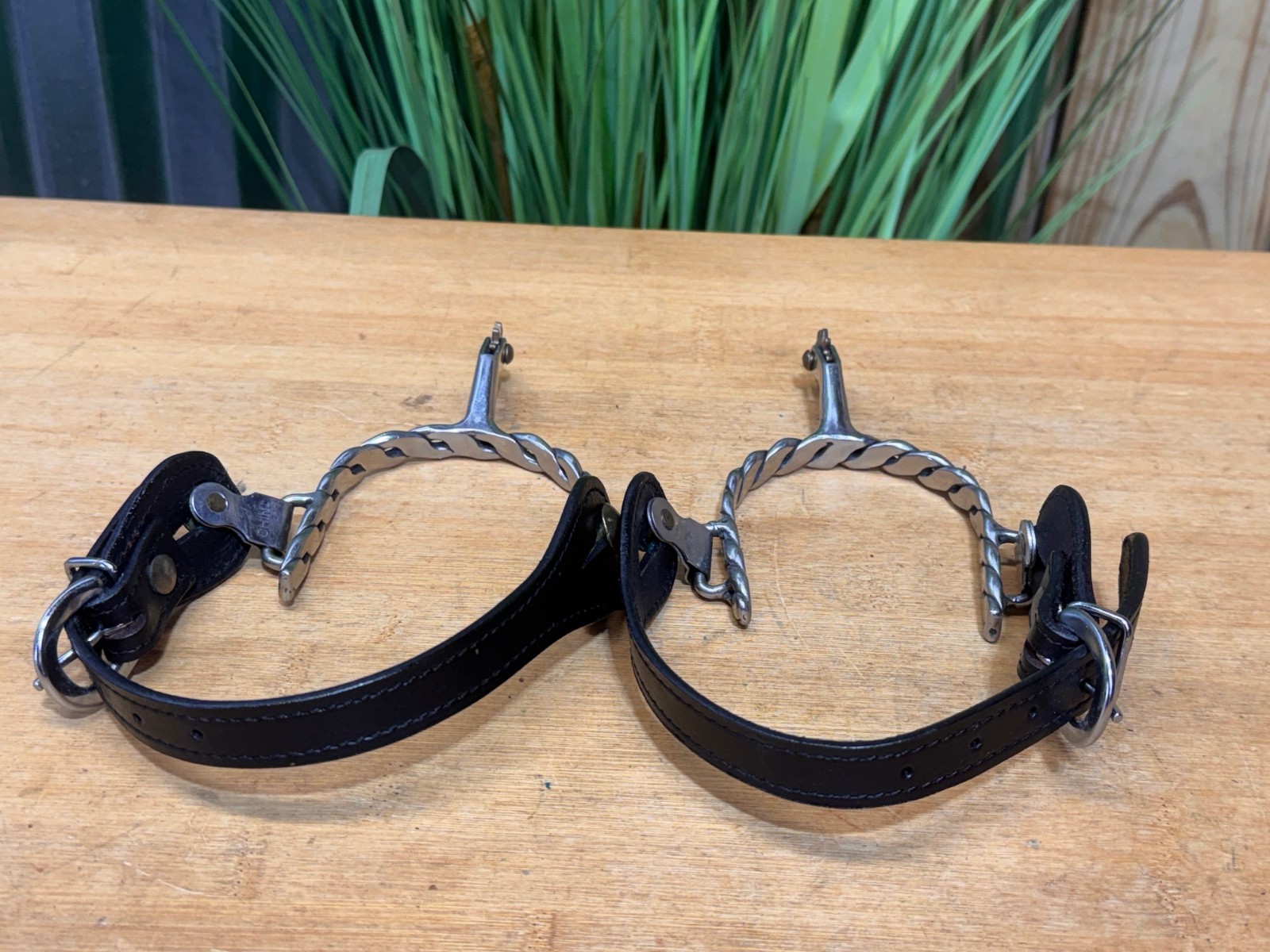 Stainless Steel Braided Western Spurs w New Black Leather Straps