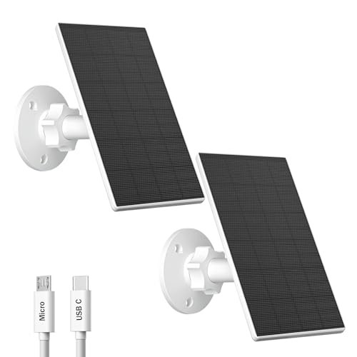 2W Solar Panel for Security Cameras, Solar Charger with Micro USB & 2W 2 Pack