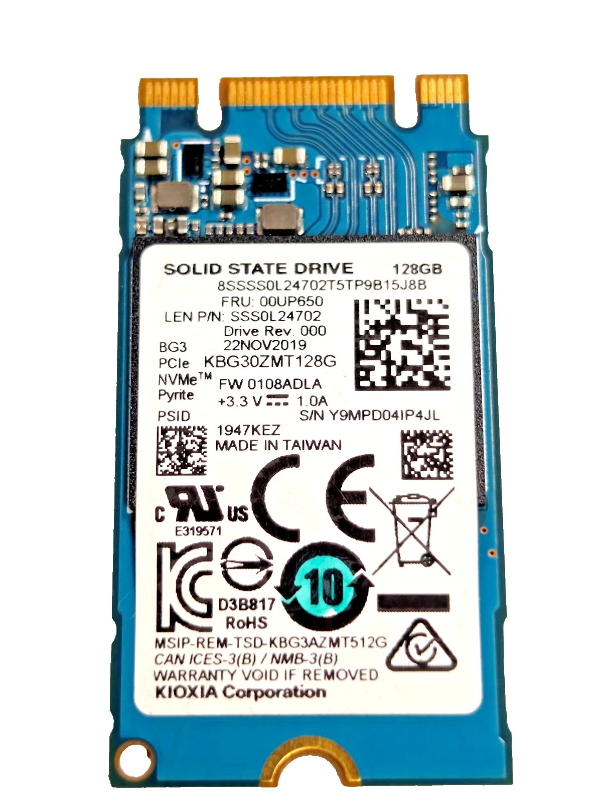 Kioxia (Toshiba) BG3 128GB M.2 2242 NVMe SSD (KBG30ZMT128G)
