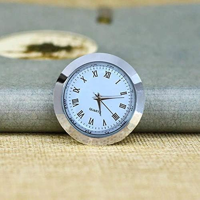 Mini Clock Insert 1-1/2 Inch (37 Mm) round Quartz Movement Miniature Clock White