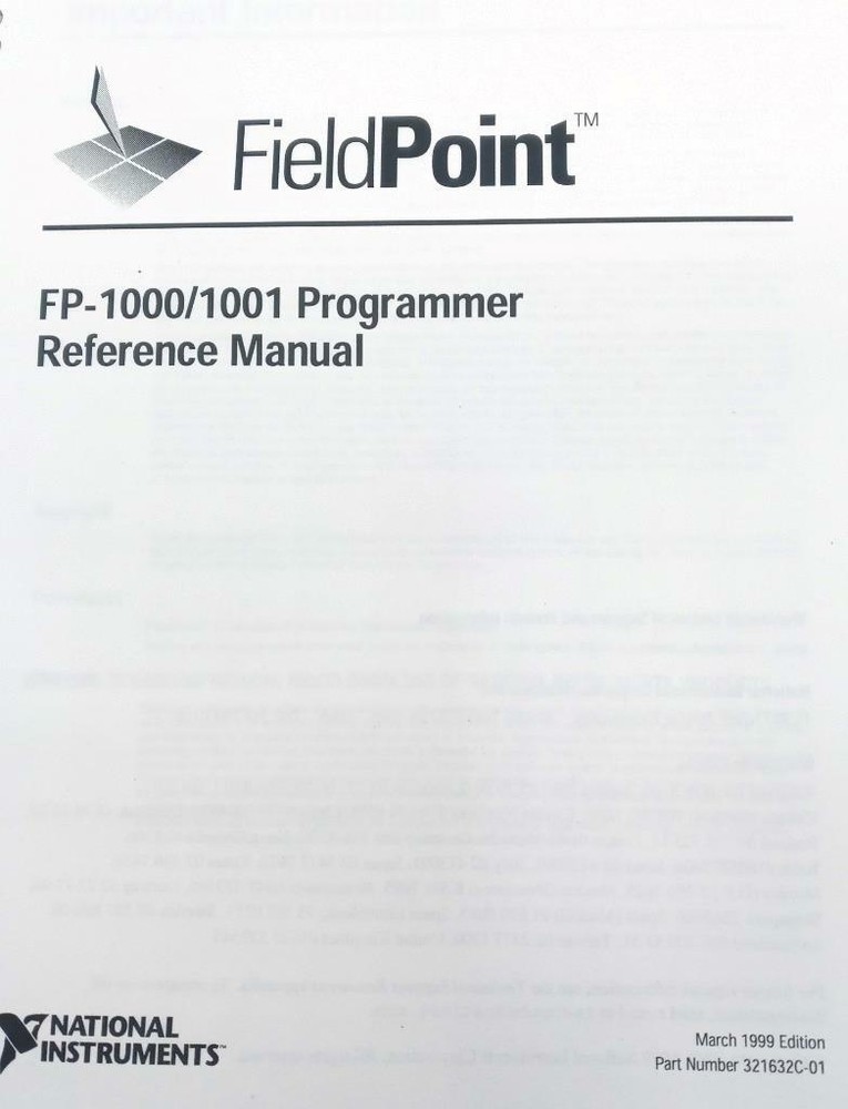 National Instruments Fieldpoint FP1000/1001 Programmer Reference Manual