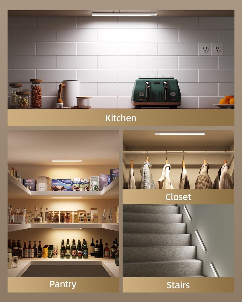 6-Pack Under Cabinet Lighting Wireless, LED Motion Sensor Light Indoor, Recha...
