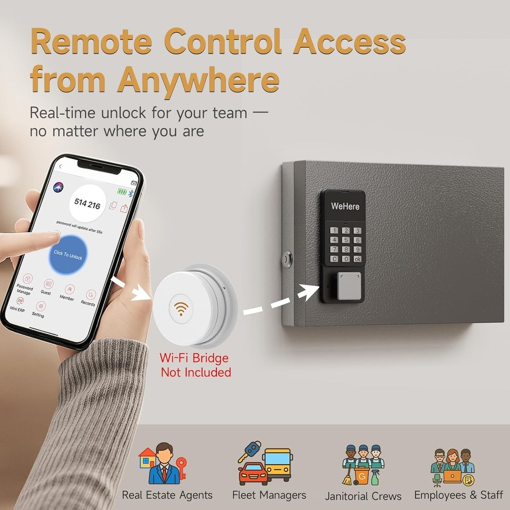 24 Key Lock Box Wall Mount, APP Bluetooth/OTP/Wi-Fi/Fixed Code/Key Unlock, Smart